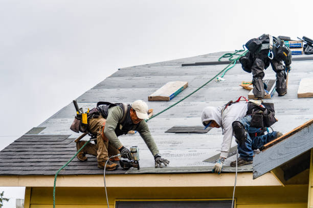 Professional Gutter Installation technician working in North Rose, NY